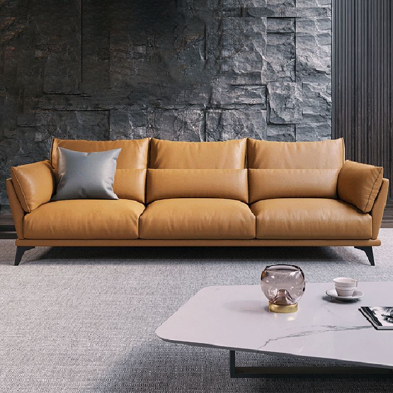 Genuine Leather Square Arm Bench Seating with Bolster Pillows Brown Settee Furniture Clearhalo 'furn' 'furn_sectionals' 'Furniture' 'furniture_sectionals' 'kitchen' 'kitchen_sectionals' 'Living Room Furniture' 'Sectionals' 1200x1200_ecdae58b-58fe-46f0-a684-d2b0bfb52ec7