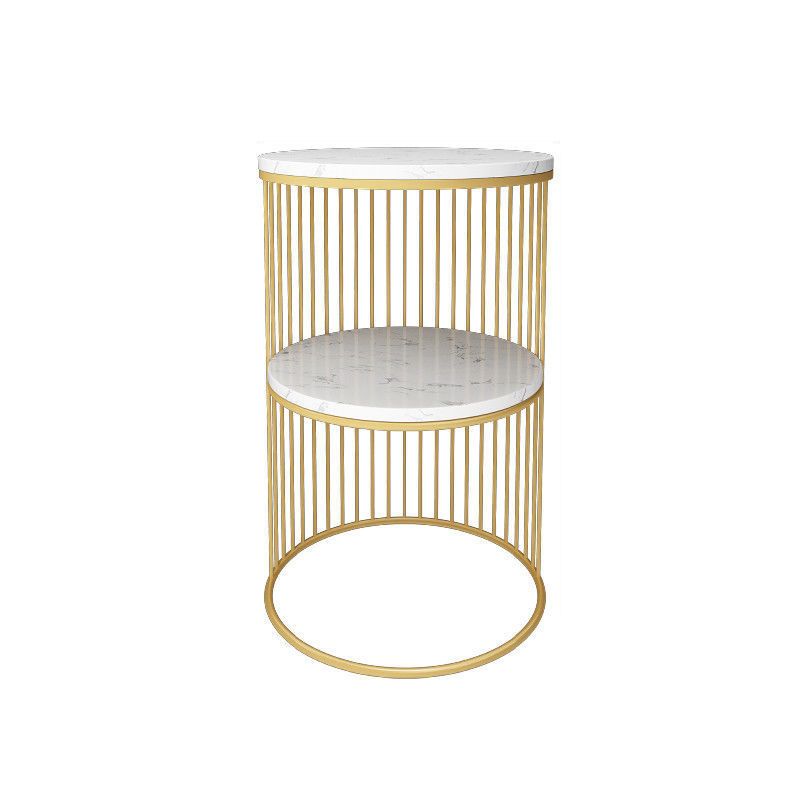 1 Drum Round End Table Mid-Century Double Tier Side End Table