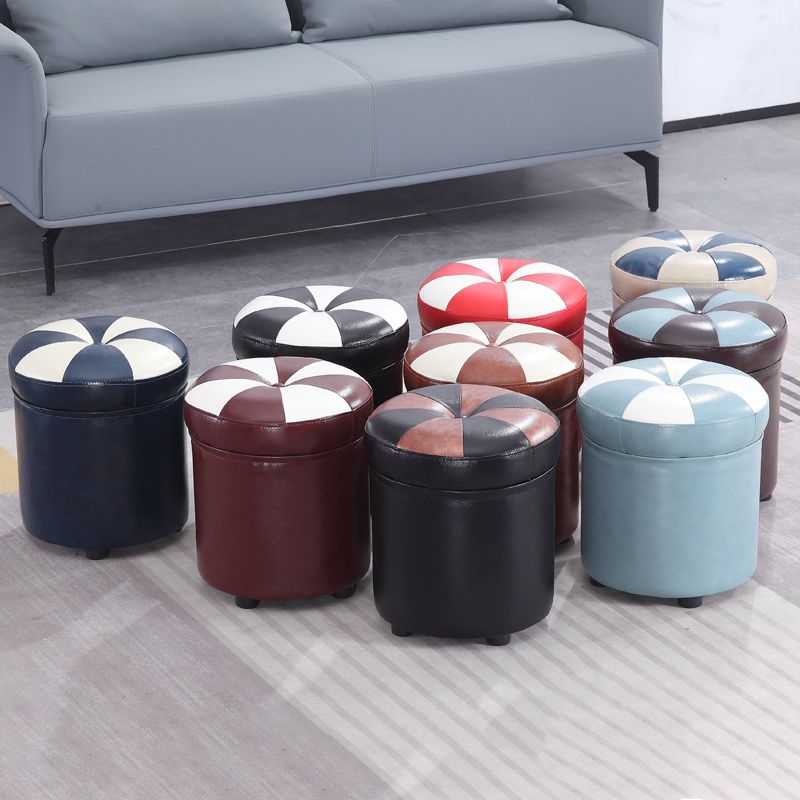 Modern Pouf Ottoman Faux Leather Tufted Geometric Printed Cylinder Shape Ottoman Clearhalo 'furn' 'furn_ottomans_poufs' 'Furniture' 'Living Room Furniture' 'Ottomans & Poufs' 'ottomans_poufs' 1200x1200_ecdda186-e80f-414c-992e-88c0ef5db179