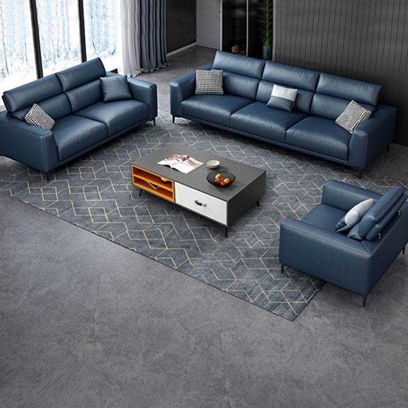 Faux Leather Square Arm Sofa/Sectional with Adjustable Bolster Pillows, Stain Resistant Clearhalo 'furn' 'furn_sectionals' 'Furniture' 'furniture_sectionals' 'Living Room Furniture' 'Sectionals' 1200x1200_ecdfedbc-2d5e-4c14-845c-62ce5b11fc61