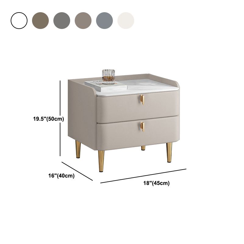 Massivholz Rahmen zwei Schubladen Ledergrau/Khaki/Beige/Blau Gold Tischbein Nachttisch