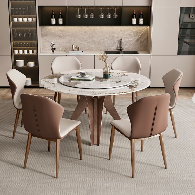 モダンラウンドダイネットセット1/4/7/9ピースターンテーブル付きの焼結された石のダイニングテーブルセット