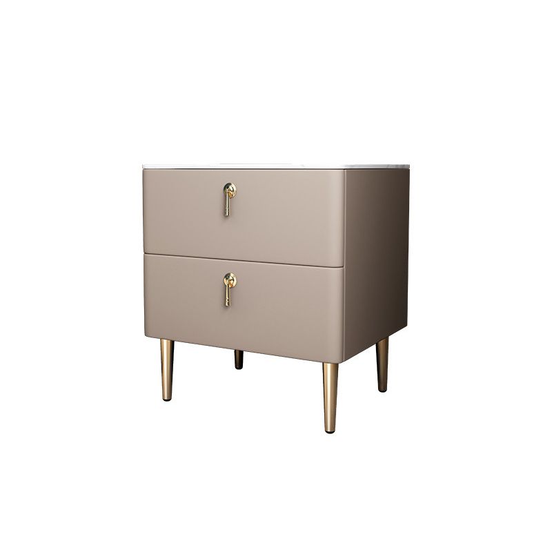 Massivholzrahmen 2 Schubladen Leder Gold Tischbeine Multi -Farbauswahl Nachttisch