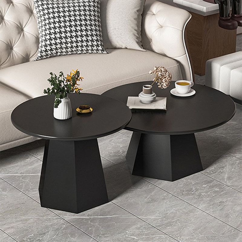 Pedestal 1/2 Black/White Coffee Table Metal Metal Round Cocktail Table