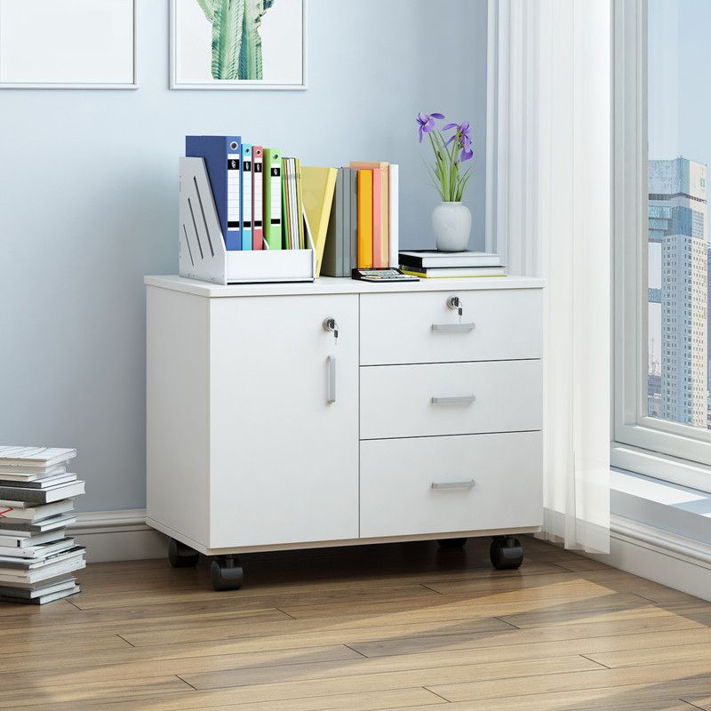 Gabinete de estilo nórdico Gabinete de almacenamiento de cajones de bloqueo de madera con ruedas