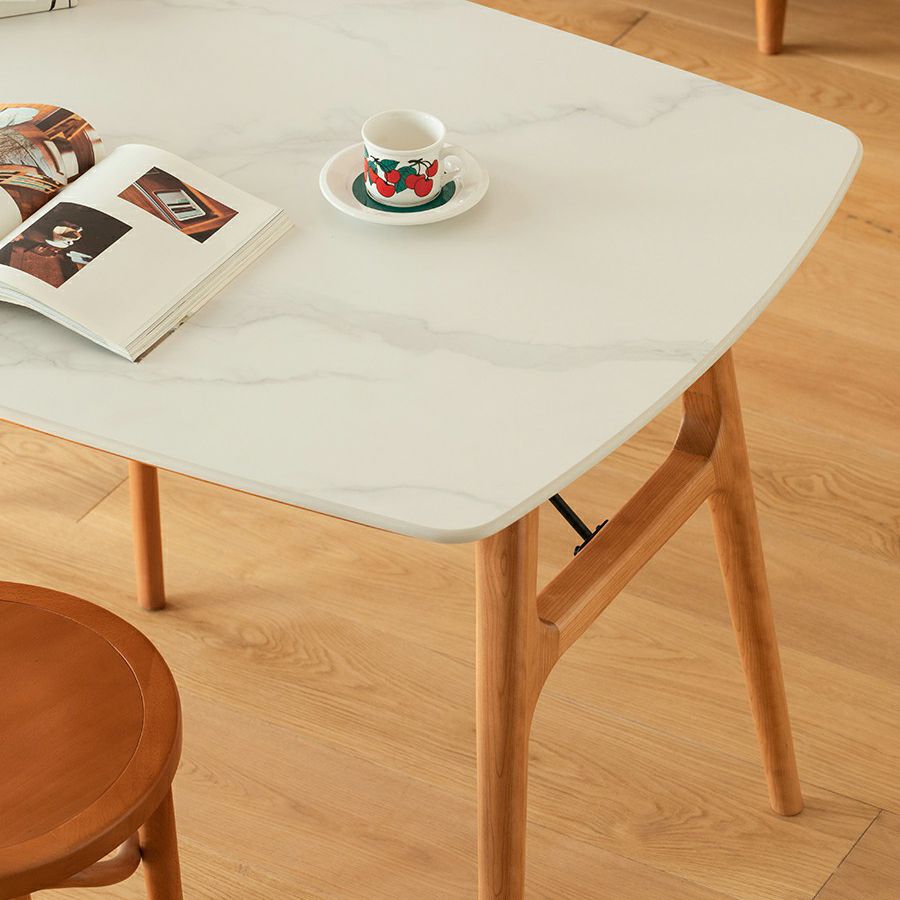 Modern Rectangular White Stone Top Dining Table with 4 Solid Wood Legs Clearhalo 'Dining Tables & Seating' 'Dining Tables' 'dining_table' 'furn' 'furn_dining_table' 'Furniture' 'Kitchen & Dining Furniture' 1200x1200_ecf5f598-557e-4321-8356-b800b66d8a64