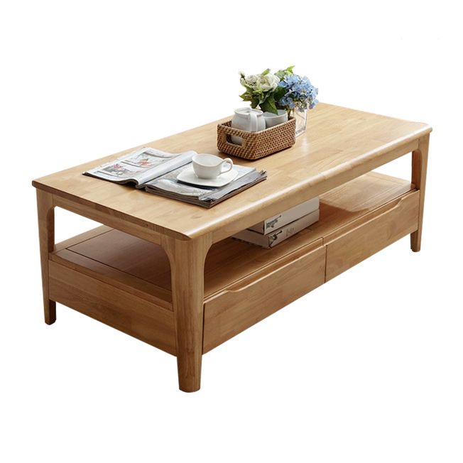 Rectangular 4 Legs Base Design Solid Wood Table with Drawer Coffee Table