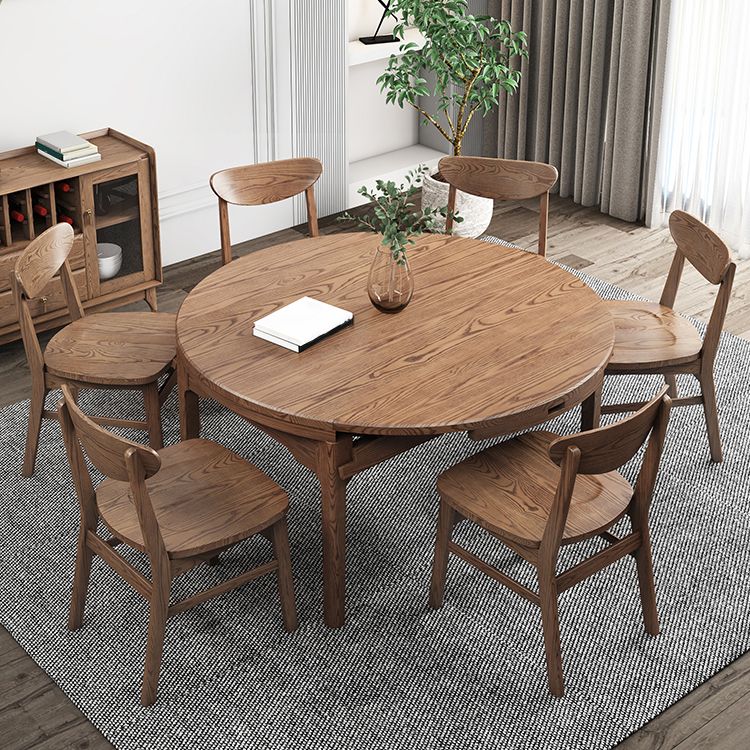Extendable Ash Wood Dining Table for Restaurant Modern Brown Round Table with 4 Legs Clearhalo ' dining_table' 'Dining Tables & Seating' 'Dining Tables' 'furn' 'furn_dining_table' 'Furniture' 'furniture_dining_table' 'Kitchen & Dining Furniture' 'kitchen&dining_furn' 'kitchen' 'kitchen_dining_table' 1200x1200_ecf73548-e115-49fd-ba23-69f7b70c4a34