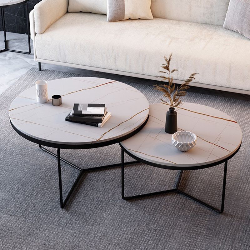 Modern Style Slate Top White/black Metal Craft Round Coffee Table Clearhalo 'Coffee & Accent Tables' 'Coffee Tables' 'coffee_tables' 'furn' 'furn_coffee_tables' 'Furniture' 'Living Room Furniture' 1200x1200_ecfb6d07-473e-404f-a402-b815962163e9