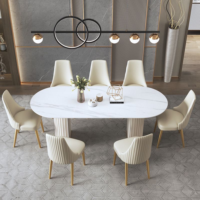 Contemporary Sintered Stone Dining Table Oval Double Pedestal Table for Home Use Clearhalo 'Dining Tables & Seating' 'Dining Tables' 'dining_table' 'furn' 'furn_dining_table' 'Furniture' 'Kitchen & Dining Furniture' 1200x1200_ecfd6a59-7e29-4937-9da0-5092307d5b6c