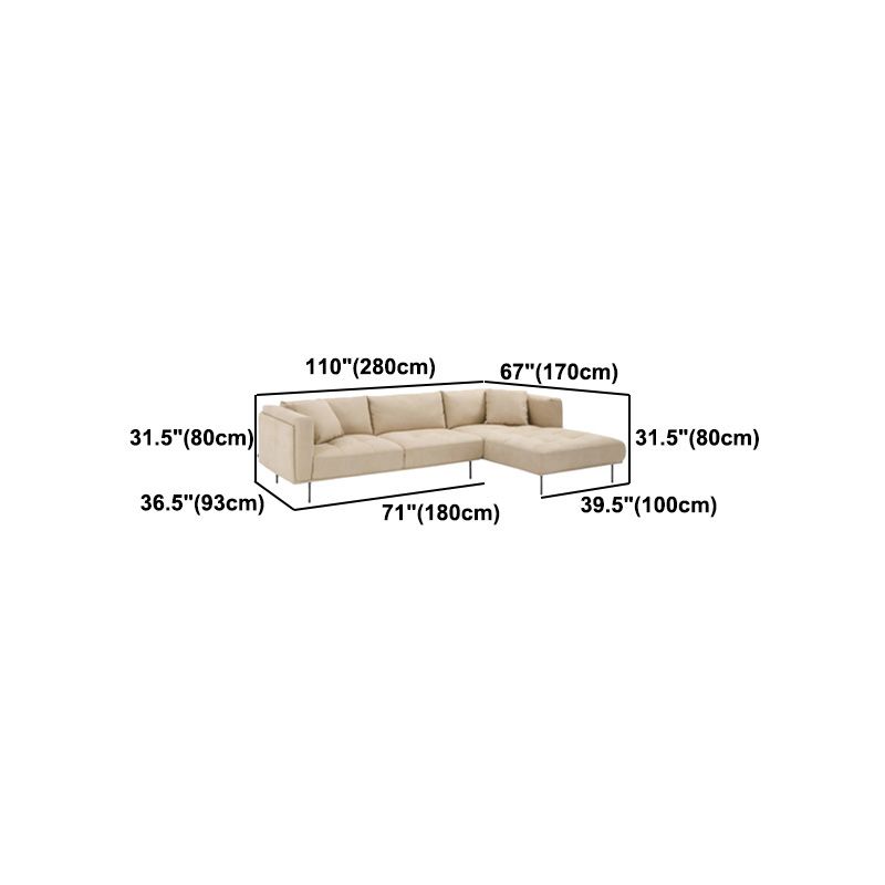 Nordic Style Sectional Feather Cushion Filled Flannelette Beige Sofa