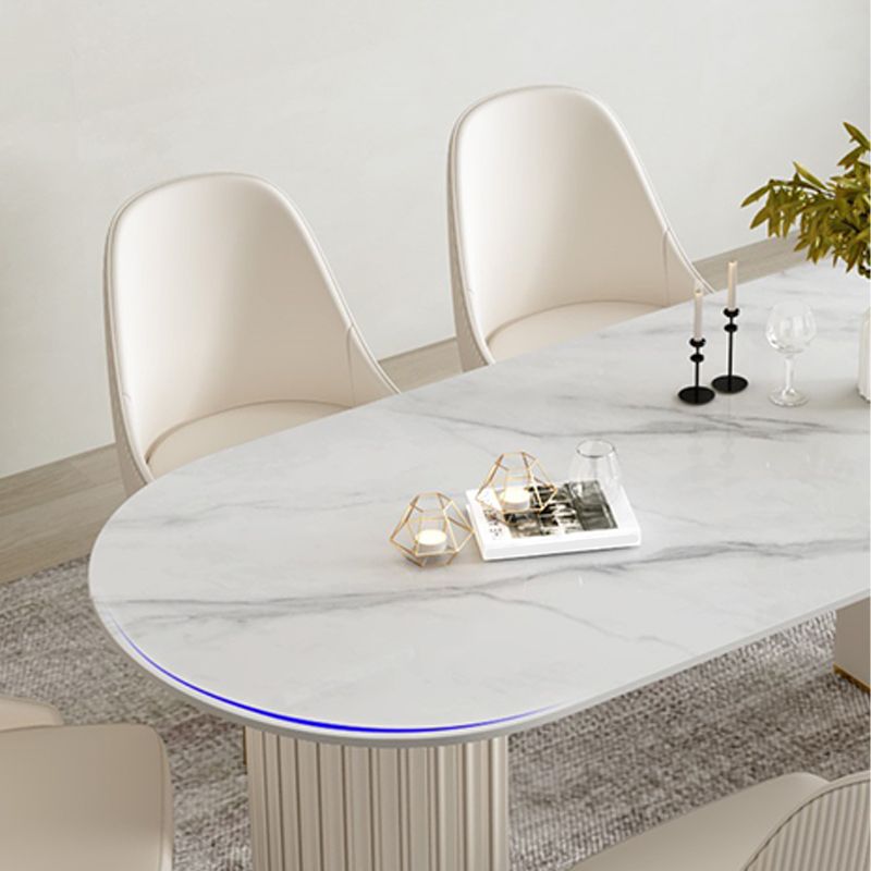 White Double Base Dining Table Modern Stone Table for Kitchen Clearhalo 'Dining Tables & Seating' 'Dining Tables' 'dining_table' 'furn' 'furn_dining_table' 'Furniture' 'Kitchen & Dining Furniture' 1200x1200_ecff47b0-7a87-4d12-8ada-11f96d1eff27