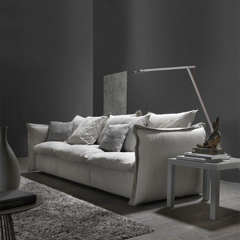 3-zits linnen slipcovered sofa ronde armbank met 4 kussens