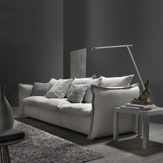 3-seater Linen Slipcovered Sofa Round Arm Sofa with 4 Pillows