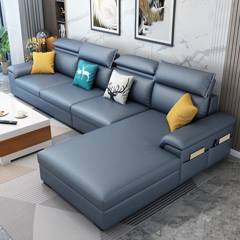 Contemporary Stain-Resistant Faux Leather for Living Room Sofa with Storage