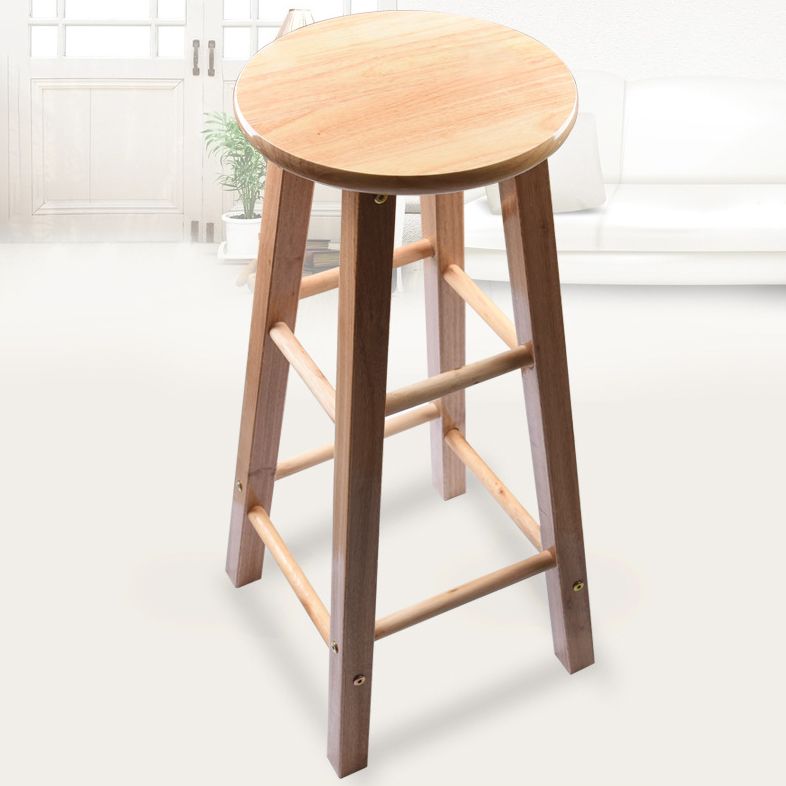 Taburete redondo moderno sin respaldo, taburete de bar de madera maciza de roble en color natural