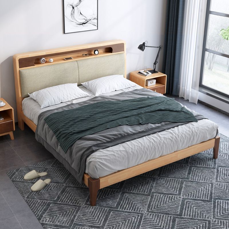 布張りヘッドボード標準ベッドの木材と布張りベッドフレーム自然