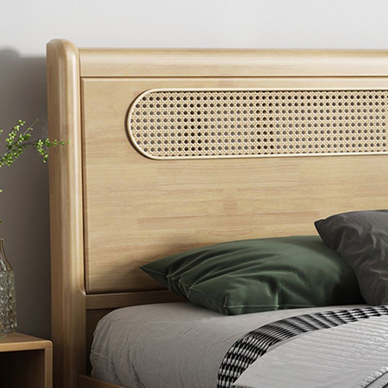 Rectangular Natural Standard Bed Solid Wood and Rattan Panel Bed Rubberwood Clearhalo 'Bedroom Furniture' 'Beds' 'furn' 'furn_beds' 'Furniture' 1200x1200_ed06c9de-7098-4615-aa1e-19a7184c5204