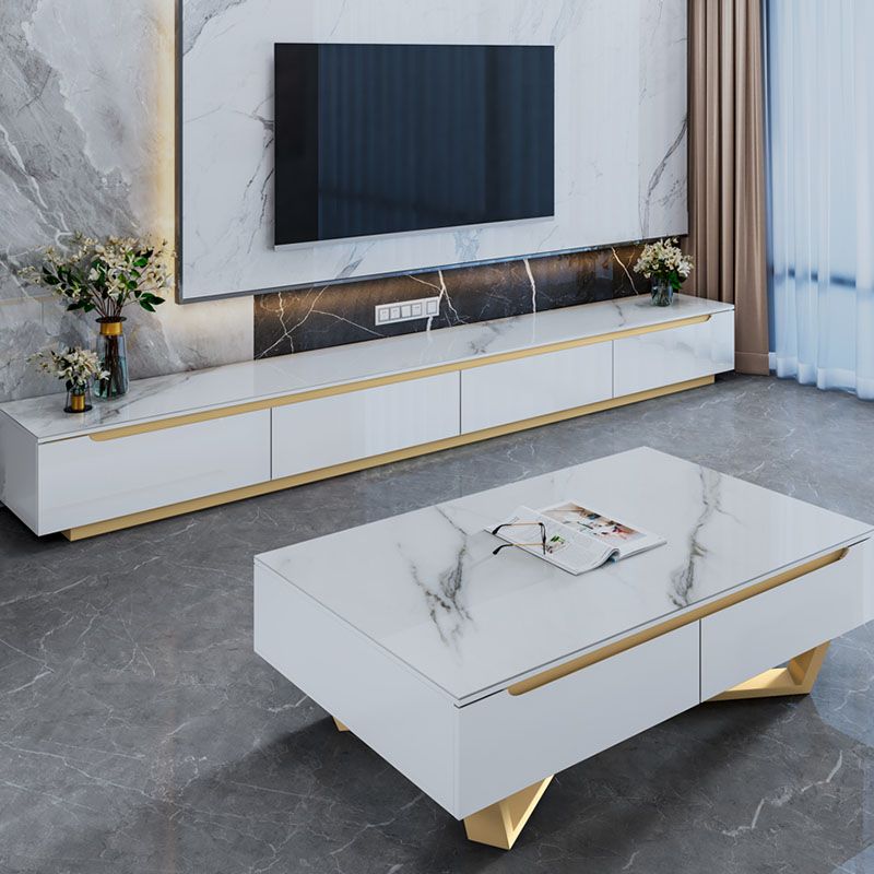 15,35 "W TV -Ständer weißer Glamstil geschlossener Speicherfernseher mit Schubladen