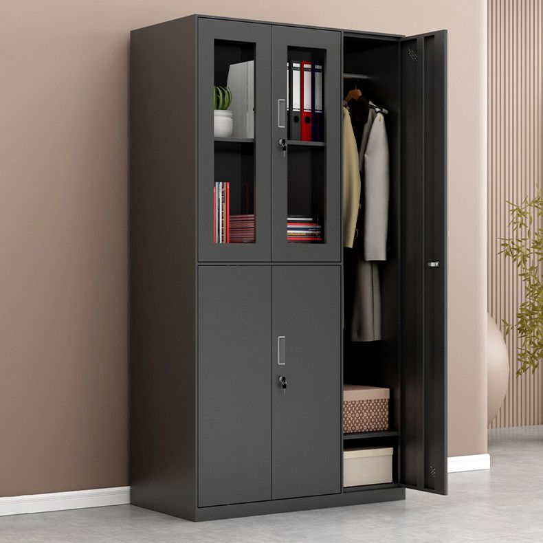Metal Industrial Cabinet with Hinged Door Black Steel Storage Cabinet for Home Clearhalo 'Armoires & Wardrobes' 'armoires_wardrobes' 'Bedroom Furniture' 'furn' 'furn_armoires_wardrobes' 'Furniture' 1200x1200_ed110ae5-78ea-46f8-82c9-34e6f35cd03b