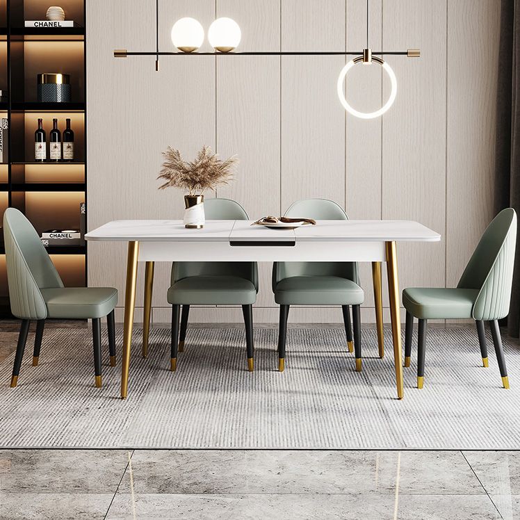 Rectangle Traditional Luxury Dining Table White Sintered Stone Table with 4 Gold Legs Clearhalo ' dining_table' 'Dining Tables & Seating' 'Dining Tables' 'furn' 'furn_dining_table' 'Furniture' 'furniture_dining_table' 'Kitchen & Dining Furniture' 'kitchen&dining_furn' 'kitchen' 'kitchen_dining_table' 1200x1200_ed1456b5-8b97-443f-99ac-c9c992ef6e5e