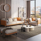 Contemporary Faux Leather Sofa with Tuxedo Arm in Orange and White Clearhalo 'furn' 'furn_sofas' 'Furniture' 'Living Room Furniture' 'Sofa' 'sofas' 1200x1200_ed1578c9-de8e-4b2e-ba9d-80ee83f92410