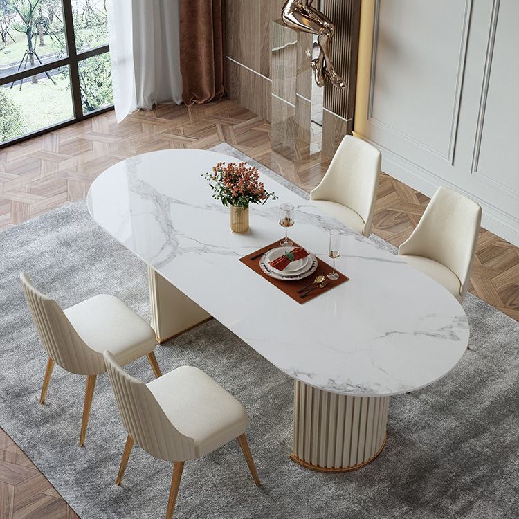 Metal Modern Oval Dining Table White Sintered Stone Top Table with Double Pedestal Clearhalo ' dining_table' 'Dining Tables & Seating' 'Dining Tables' 'furn' 'furn_dining_table' 'Furniture' 'furniture_dining_table' 'Kitchen & Dining Furniture' 'kitchen&dining_furn' 'kitchen' 'kitchen_dining_table' 1200x1200_ed209fe9-0568-4bfc-8b32-d708d93d8a87