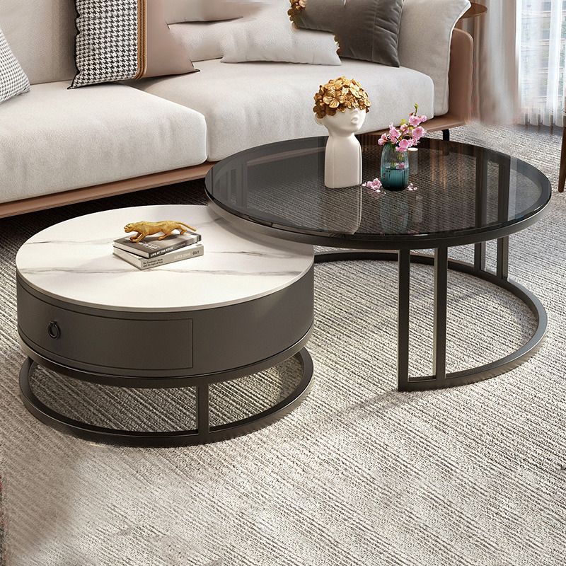 Modern Glass Coffee Cocktail Table Round Nesting Coffee Table Set Clearhalo 'Coffee & Accent Tables' 'Coffee Tables' 'coffee_tables' 'furn' 'furn_coffee_tables' 'Furniture' 'Living Room Furniture' 1200x1200_ed26edfc-c0a4-4c2d-a3a8-b10f97bcfc82