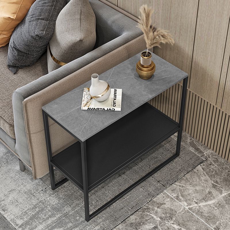 Contemporary Sled with Shelf Rectangular Double Tier Living Room Side Table