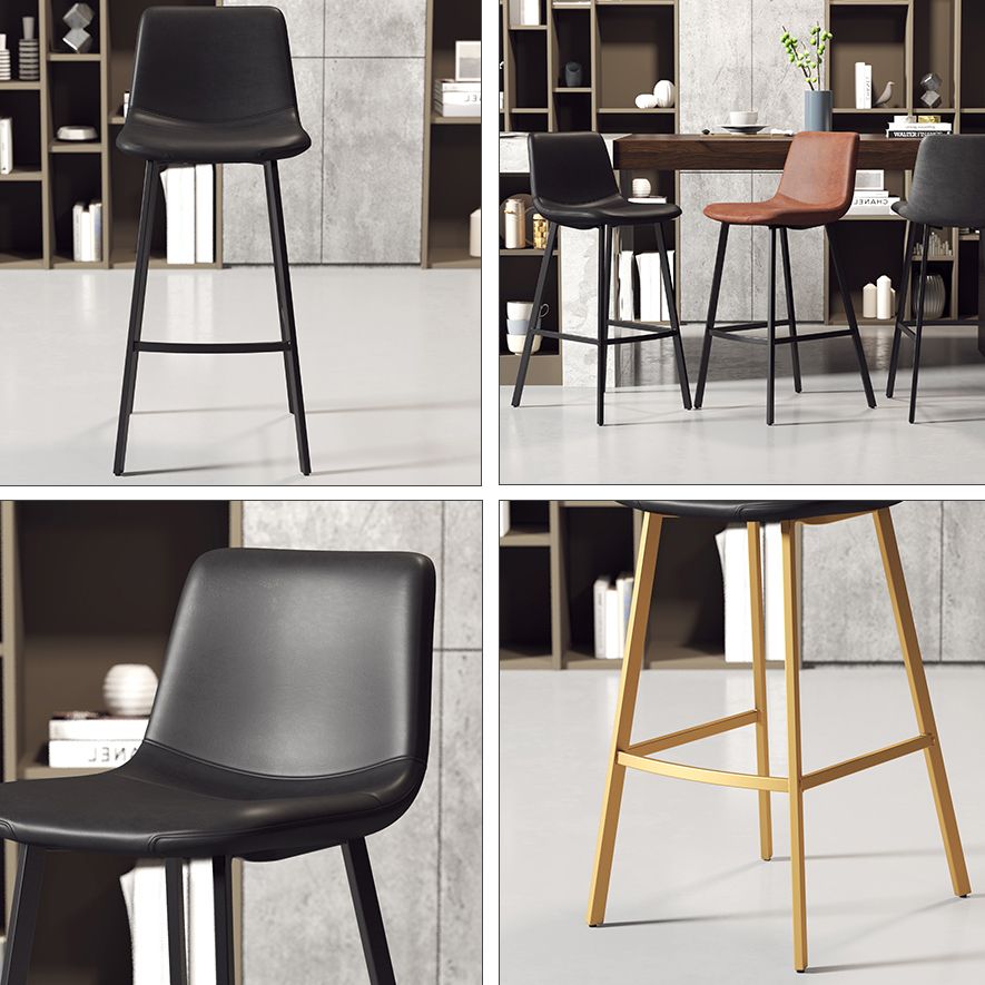 Taburete de bar sin brazos con respaldo Glam, taburete de bar de cocina de hierro con cojín de cuero y pedal