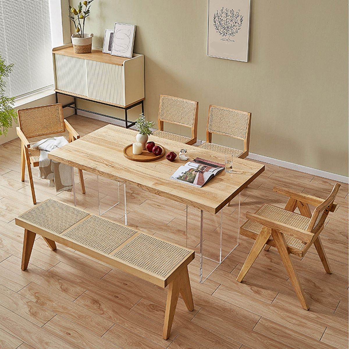 Modern Rectangle Dining Table Wood Table with Acrylic Legs for Kitchen Clearhalo 'Dining Tables & Seating' 'Dining Tables' 'dining_table' 'furn' 'furn_dining_table' 'Furniture' 'Kitchen & Dining Furniture' 1200x1200_ed2d4f56-0200-4899-ae93-ac17d956c88f