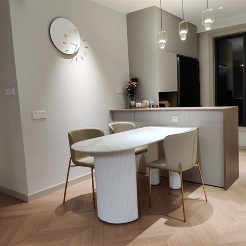 Free Form Sintered Stone White Dining Table Modern Double Pedestal Table for Dining Room Clearhalo ' dining_table' 'Dining Tables & Seating' 'Dining Tables' 'furn' 'furn_dining_table' 'Furniture' 'furniture_dining_table' 'Kitchen & Dining Furniture' 'kitchen&dining_furn' 'kitchen' 'kitchen_dining_table' 1200x1200_ed2f265b-9c42-4353-9414-6ccc942b0250