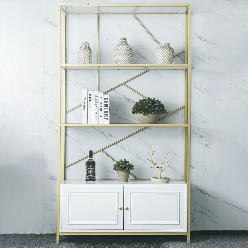 Scandinavian Open Etagere Bookshelf with Gold Iron Frame White Manufactured Wood Shelf Clearhalo 'Bookcases' 'furn' 'furn_bookcases' 'Furniture' 'furniture_bookcases' 'kitchen' 'kitchen_bookcases' 'Living Room Furniture' 'Office Furniture' 1200x1200_ed2f6fc3-01b4-4735-8590-155190fa8ea7