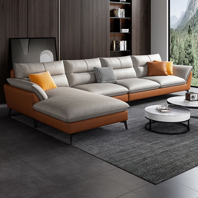 Faux Leather 34.64 " H Flared Arm Sofa & Chaise for Living Room Clearhalo 'furn' 'furn_sectionals' 'Furniture' 'Living Room Furniture' 'Sectionals' 1200x1200_ed31a289-31f6-4d47-b19a-7dbe060604a3