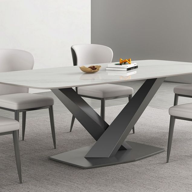 Industrial Style Rectangle Table Sintered Stone Dining Table with Metal Legs for Home Clearhalo 'Dining Tables & Seating' 'Dining Tables' 'dining_table' 'furn' 'furn_dining_table' 'Furniture' 'Kitchen & Dining Furniture' 1200x1200_ed32827f-2ede-403b-8a7e-a693edf1d4f0