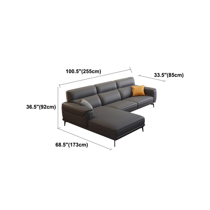 Modern Tufted Tight Back Genuine Leather Sectionals, 36" Sectional Sofa in Kingston Gray Clearhalo 'furn' 'furn_sectionals' 'Furniture' 'Living Room Furniture' 'Sectionals' 1200x1200_ed330379-1874-4581-bd69-ee97fd9470b6