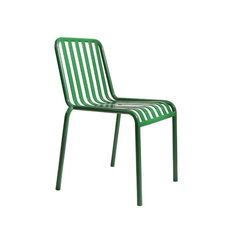 Dining Room Industrial Chair Metal Slat Back Dining Chair in Green