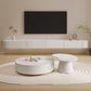 Support multimédia mural blanc avec tiroirs, console TV contemporaine, imitation bois