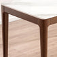 Modern Rectangular Stone Top White Dining Table with 4 Brown Rubberwood Legs Clearhalo 'Dining Tables & Seating' 'Dining Tables' 'dining_table' 'furn' 'furn_dining_table' 'Furniture' 'Kitchen & Dining Furniture' 1200x1200_ed354445-4b7a-447a-9cf6-c688eb1295eb