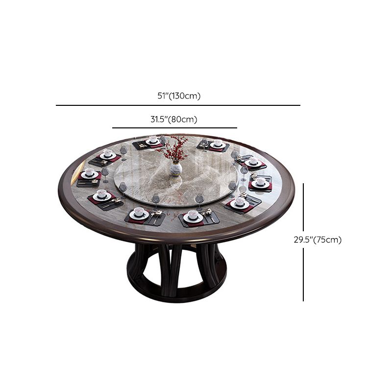 Gray Stone Top Dinette Table with Wooden Base Brown Round Home Dining Table