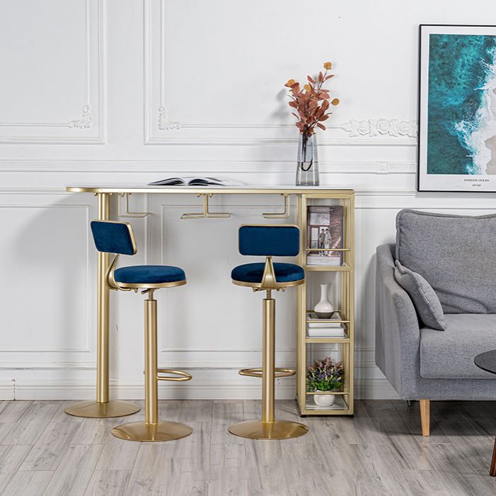 Glam White Faux Marble Bistro Table Iron Double Pedestal Bar Dining Table with 3-Shelf Clearhalo 'Bar Furniture' 'Bar Tables' 'bar_tables' 'furn' 'furn_bar_tables' 'Furniture' 'furniture_bar_tables' 'Kitchen & Dining Furniture' 1200x1200_ed395539-d723-46d9-8108-7e916d3152f5