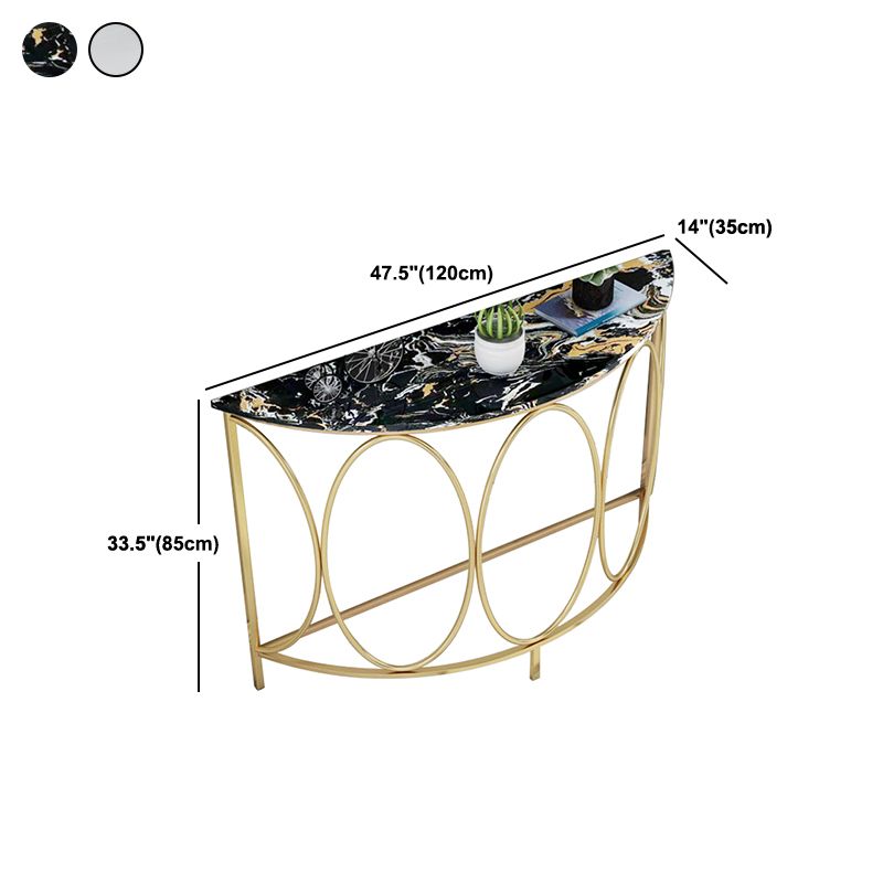 Contemporary Engineered Marble Console Sofa Table Half Moon Iron End Table for Hall Clearhalo 'Console Tables' 'console_tables' 'Entry & Mudroom Furniture' 'furn' 'furn_console_tables' 'Furniture' 1200x1200_ed3a77a3-97e3-4654-a840-50a6609c4d3c