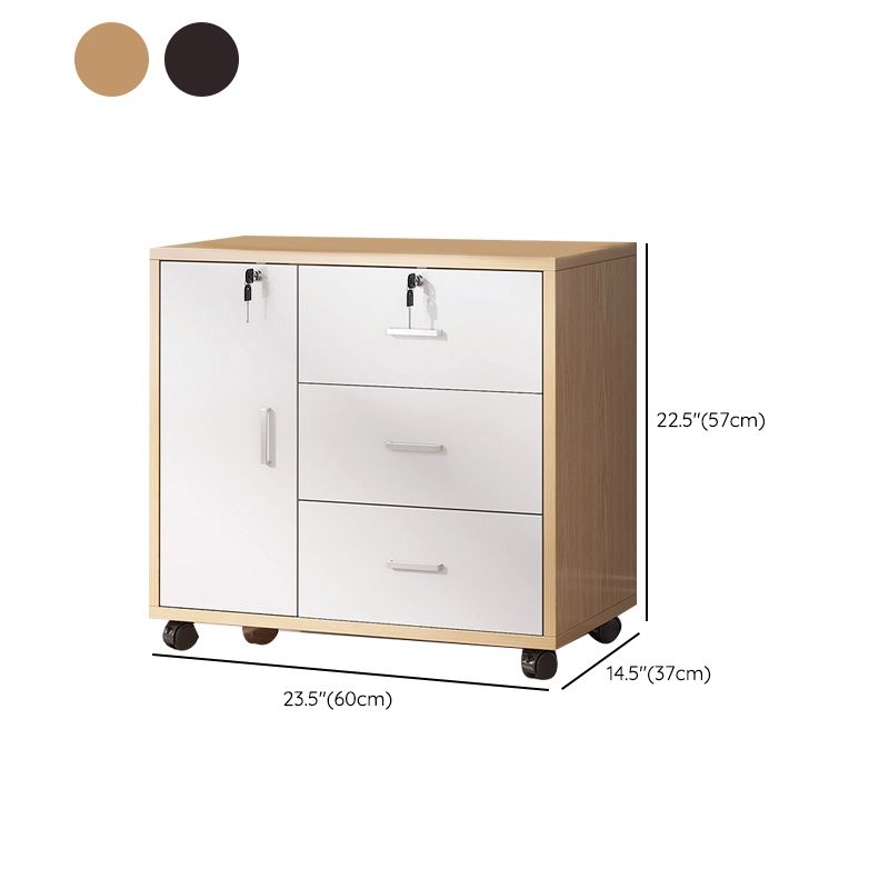 Mid Century Modern Cabinet Wood Locking Drawers and Storage Cabinet with Castors