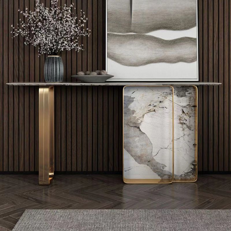14 inch Wide Glam Accent Table Rectangle Stone Console Table for Hall