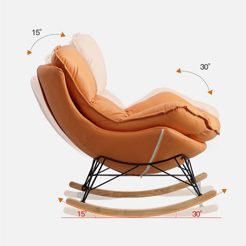 Moderne rocker gestoffeerde knop-knoop met donkere benen wingback rocker stoel