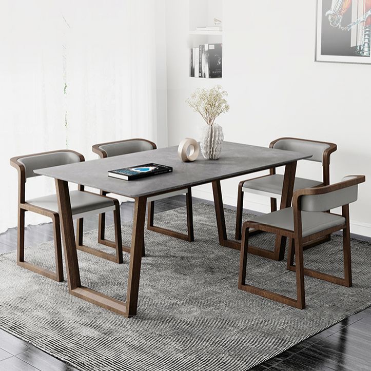 Scandinavian Sintered Stone Dining Table Set Rectangular Dining Table with Solid Wood Base Clearhalo 'Dining Room Sets' 'Dining Tables & Seating' 'dining_room_set' 'furn' 'furn_dining_room_set' 'Furniture' 'furniture_dining_room_set' 'Kitchen & Dining Furniture' 'kitchen&dining_furn' 'kitchen' 1200x1200_ed46302e-d9d8-4707-90d2-460efc10e07d