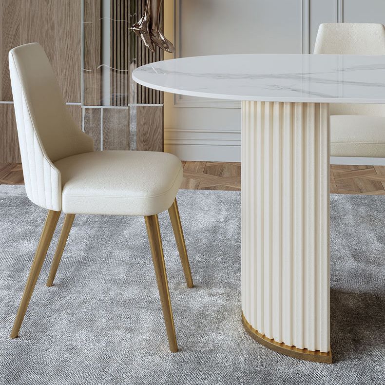 Tavolo da pranzo in pietra sinterizzato di lusso tavolo bianco ovale con doppio piedistallo