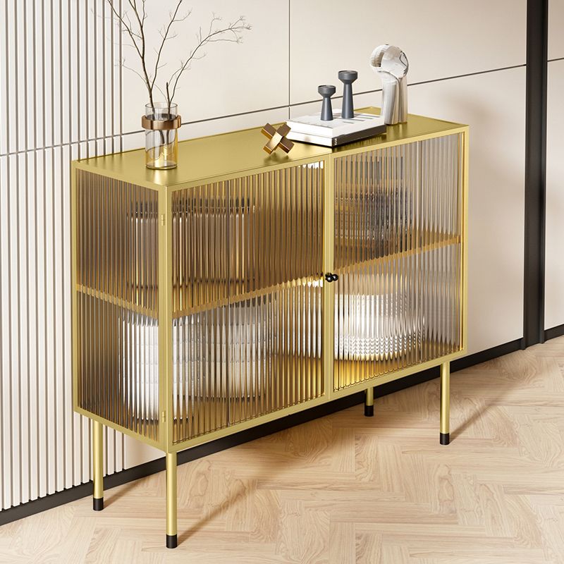 Glam Style Kitchen Buffet Server Glass 2 Door 39.5"L Metal Frame Dining Server Clearhalo 'buffet_sideboard' 'Buffets & Sideboards' 'furn' 'furn_buffet_sideboard' 'Furniture' 'Kitchen & Dining Furniture' 1200x1200_ed581810-1af0-432c-8eae-1986bcafff80