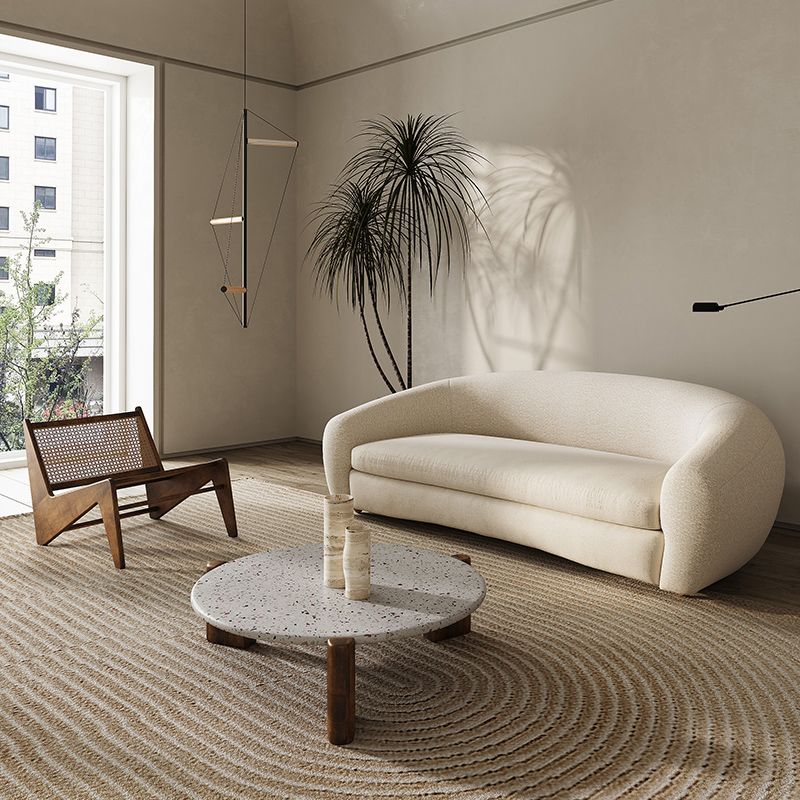 Modern Round Coffee or End Table Wood and Stone Coffee Table Beige