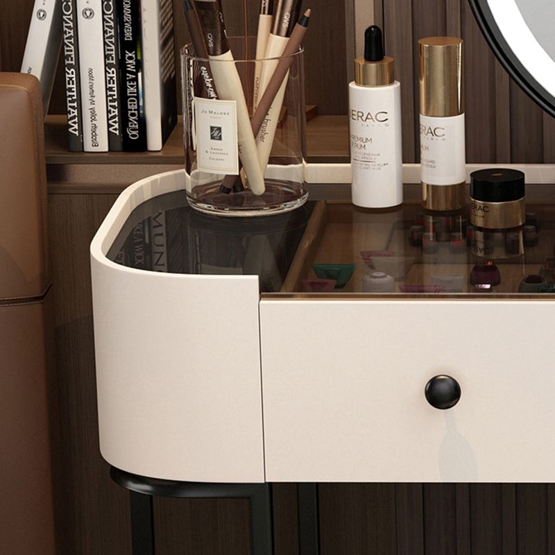 Contemporary Glass Top Make-up Vanity with Drawers in Wooden Frame